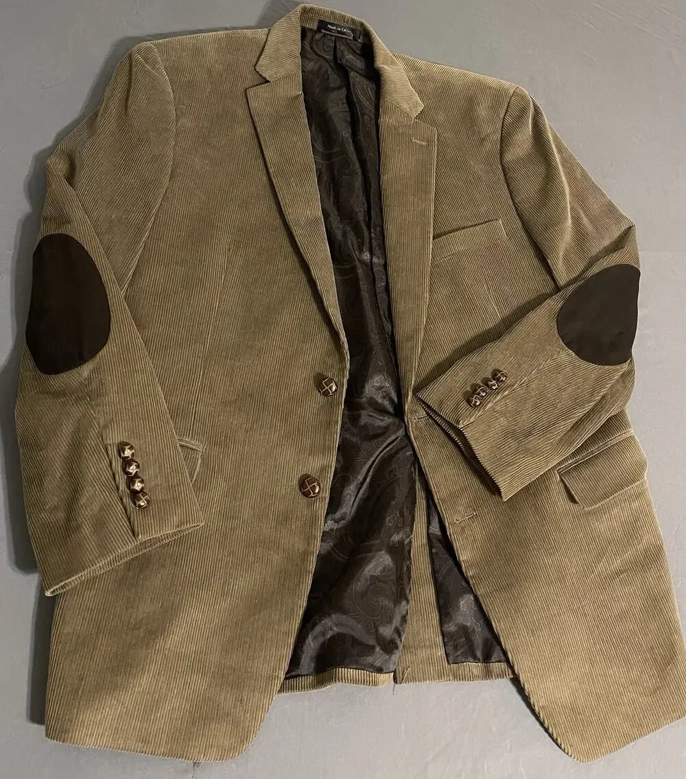 Lauren Ralph Lauren Corduroy Blazer Suede Elbow Patches Tan XL Paisley Lining